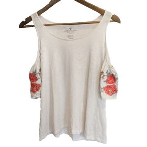American Eagle Flower Embroidered Cold Shoulder Blouse Size Small